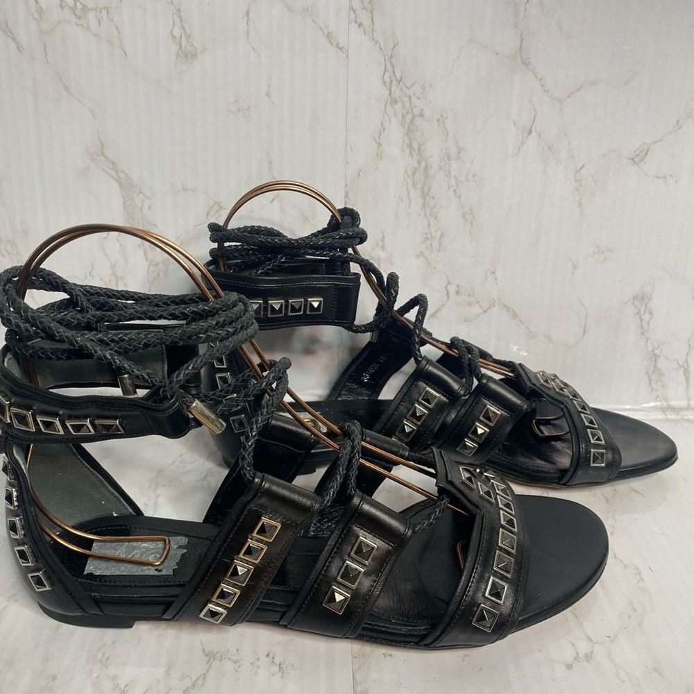 Alexander McQueen Leather Studded Wrap Gladiator Sandals Black Size 40.5 - Picture 7 of 11